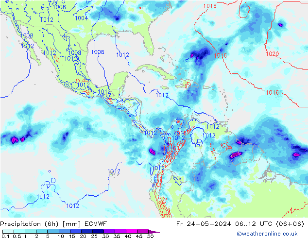 Precipitation (6h) ECMWF Fr 24.05.2024 12 UTC