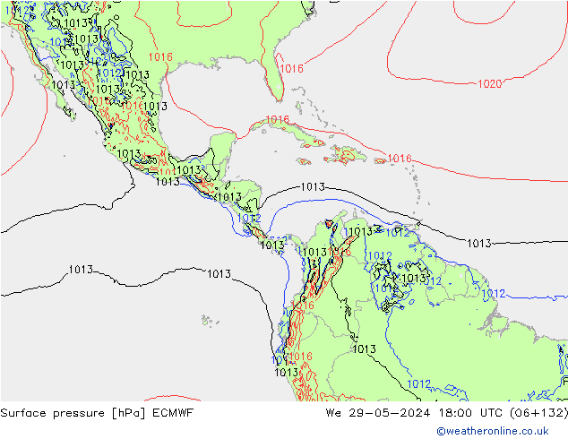 pressão do solo ECMWF Qua 29.05.2024 18 UTC