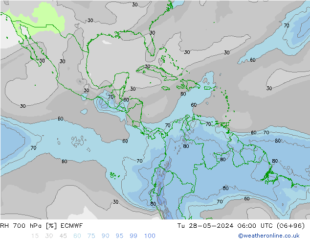 RH 700 hPa ECMWF Di 28.05.2024 06 UTC