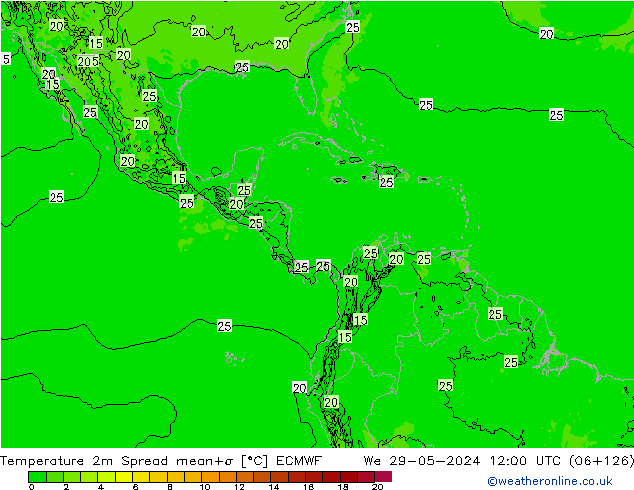 карта температуры Spread ECMWF ср 29.05.2024 12 UTC