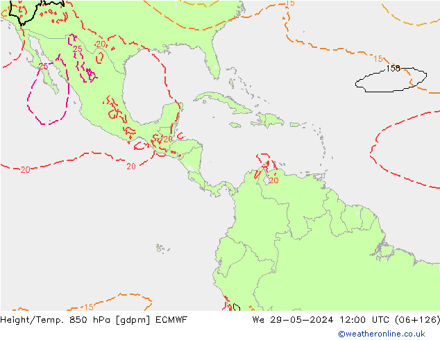 Géop./Temp. 850 hPa ECMWF mer 29.05.2024 12 UTC