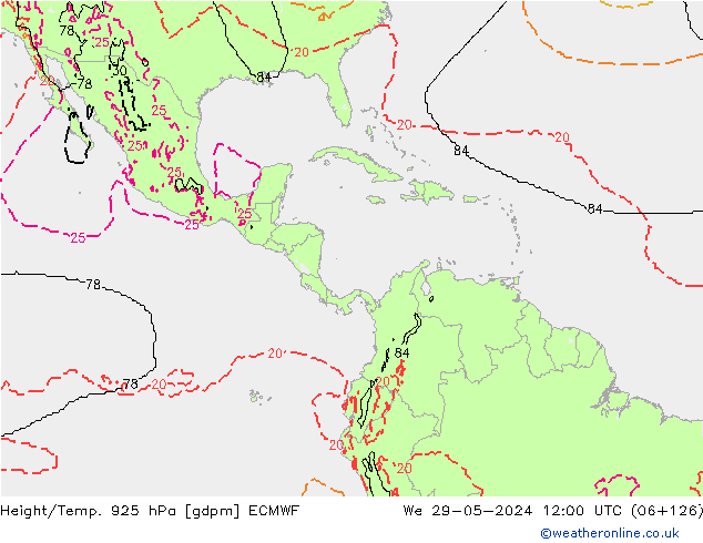 Hoogte/Temp. 925 hPa ECMWF wo 29.05.2024 12 UTC