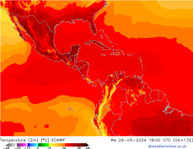 mapa temperatury (2m) ECMWF śro. 29.05.2024 18 UTC