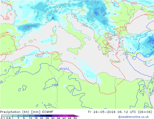 Precipitation (6h) ECMWF Fr 24.05.2024 12 UTC