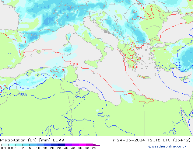 Precipitation (6h) ECMWF Fr 24.05.2024 18 UTC