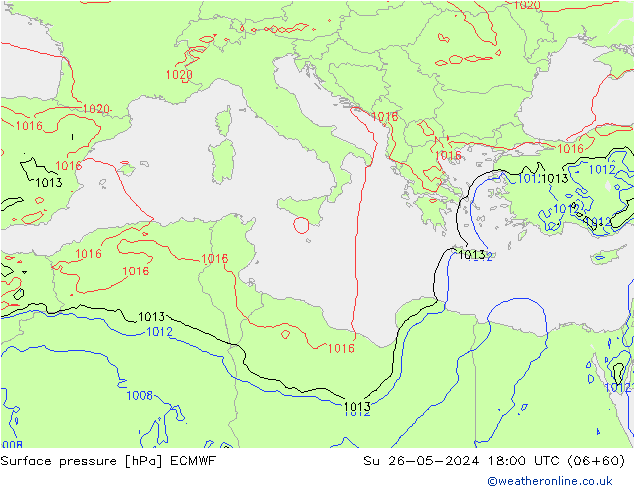 Atmosférický tlak ECMWF Ne 26.05.2024 18 UTC