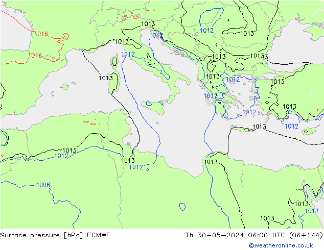 Atmosférický tlak ECMWF Čt 30.05.2024 06 UTC