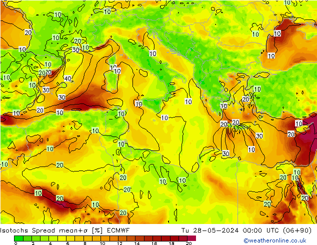 Isotachs Spread ECMWF Tu 28.05.2024 00 UTC