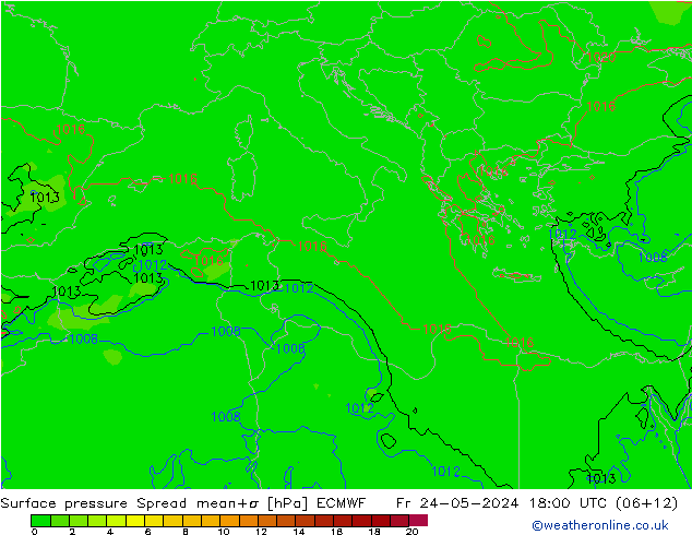 Surface pressure Spread ECMWF Fr 24.05.2024 18 UTC