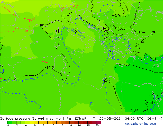 Luchtdruk op zeeniveau Spread ECMWF do 30.05.2024 06 UTC