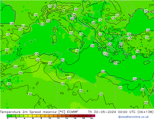 Temperature 2m Spread ECMWF Th 30.05.2024 00 UTC