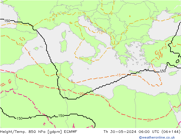 Height/Temp. 850 гПа ECMWF чт 30.05.2024 06 UTC