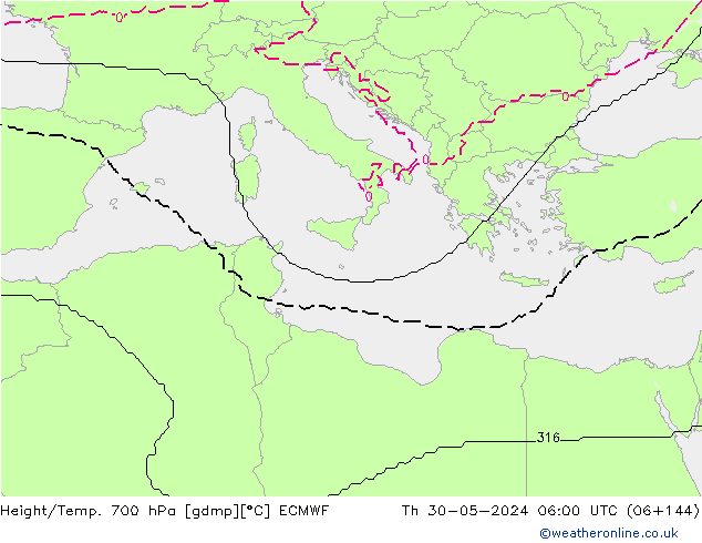 Height/Temp. 700 hPa ECMWF gio 30.05.2024 06 UTC