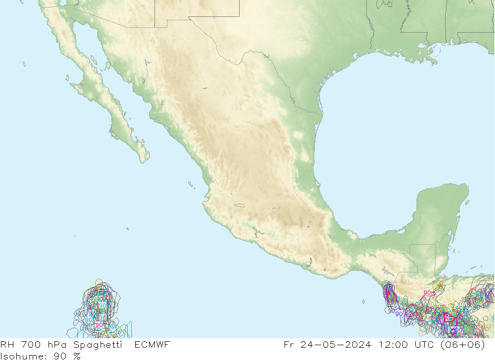 Humedad rel. 700hPa Spaghetti ECMWF vie 24.05.2024 12 UTC