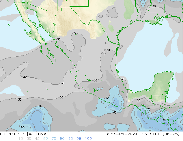 Humedad rel. 700hPa ECMWF vie 24.05.2024 12 UTC