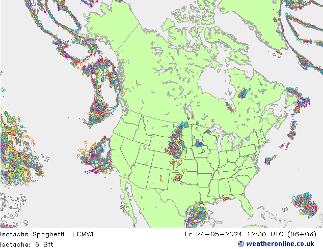 Isotachs Spaghetti ECMWF ven 24.05.2024 12 UTC