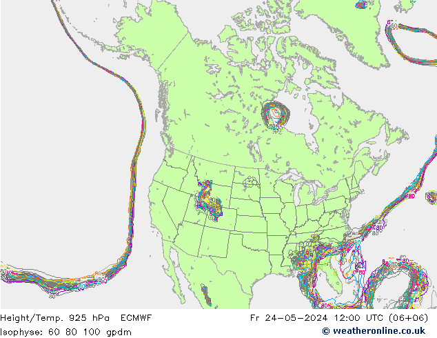 Height/Temp. 925 hPa ECMWF Fr 24.05.2024 12 UTC