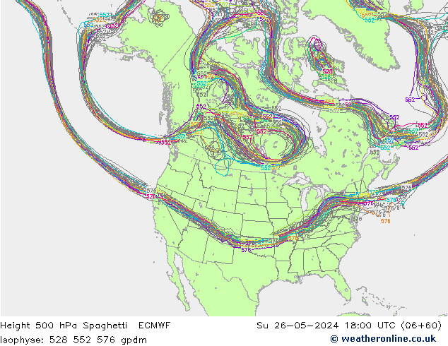 Height 500 hPa Spaghetti ECMWF dom 26.05.2024 18 UTC