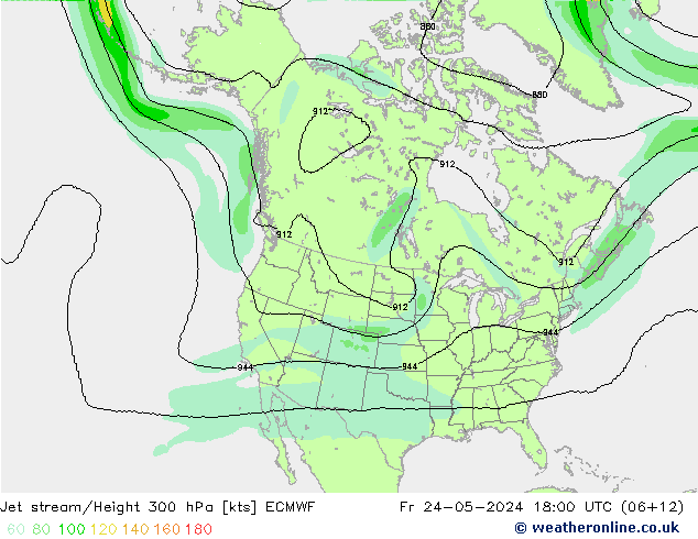 Jet stream/Height 300 hPa ECMWF Fr 24.05.2024 18 UTC