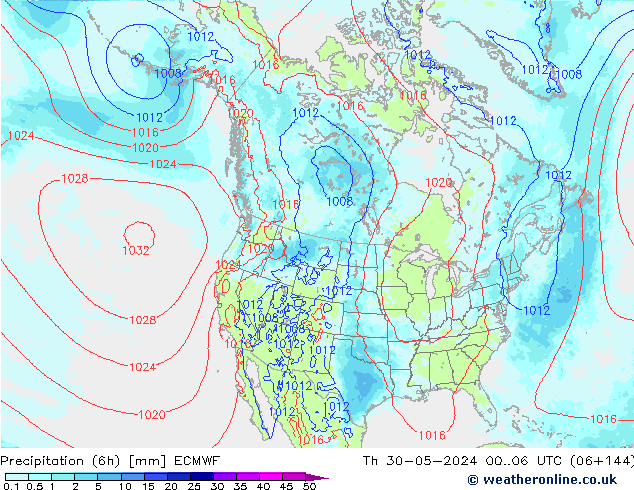 降水量 (6h) ECMWF 星期四 30.05.2024 06 UTC