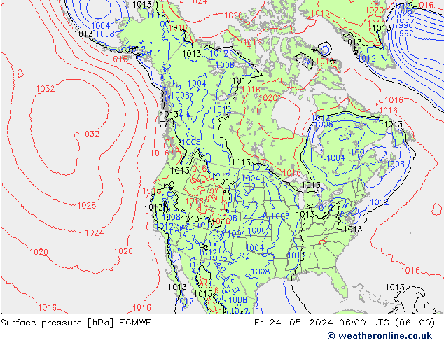 Presión superficial ECMWF vie 24.05.2024 06 UTC