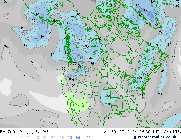 700 hPa Nispi Nem ECMWF Çar 29.05.2024 18 UTC