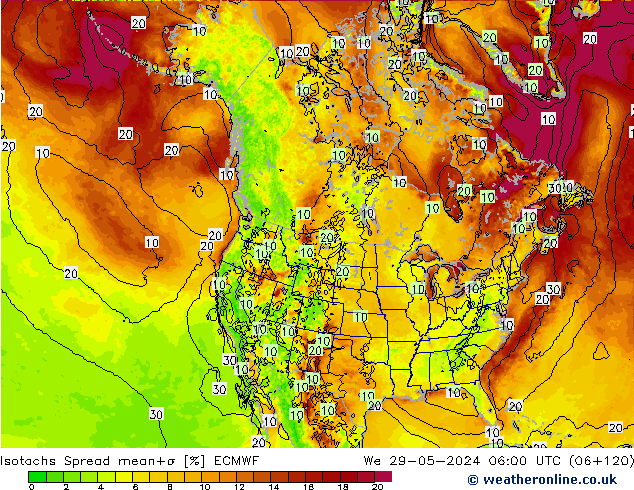 Isotachen Spread ECMWF wo 29.05.2024 06 UTC