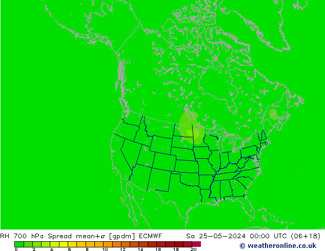 RH 700 hPa Spread ECMWF sab 25.05.2024 00 UTC