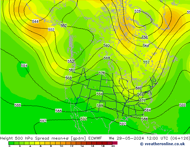 Height 500 hPa Spread ECMWF Qua 29.05.2024 12 UTC