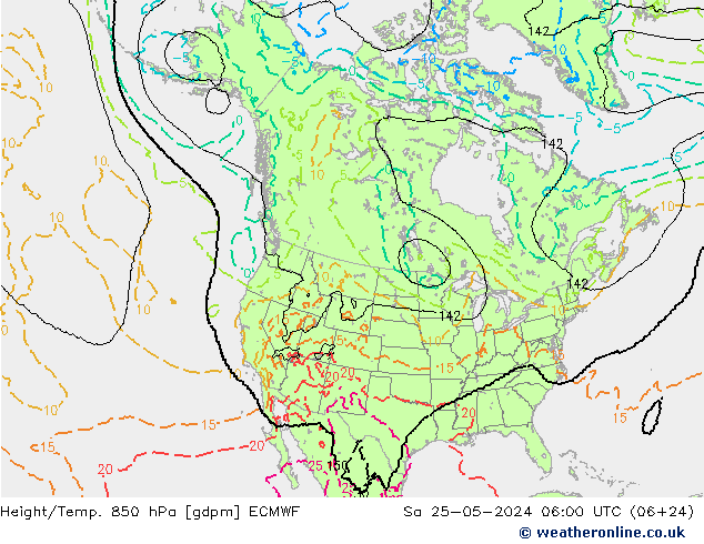 Height/Temp. 850 hPa ECMWF Sa 25.05.2024 06 UTC