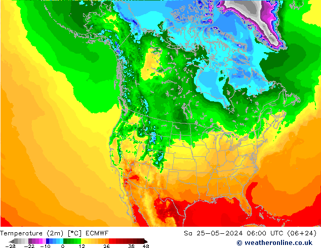 Temperature (2m) ECMWF Sa 25.05.2024 06 UTC