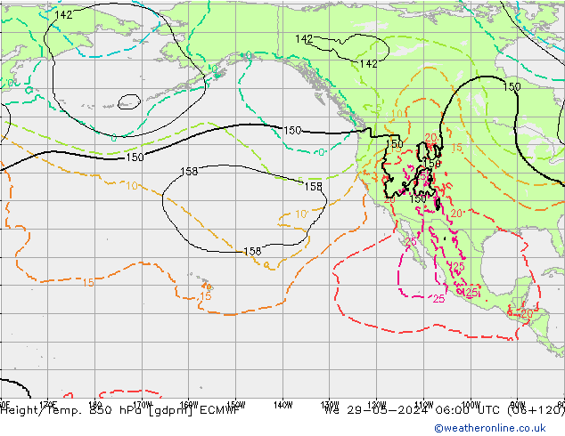 Hoogte/Temp. 850 hPa ECMWF wo 29.05.2024 06 UTC