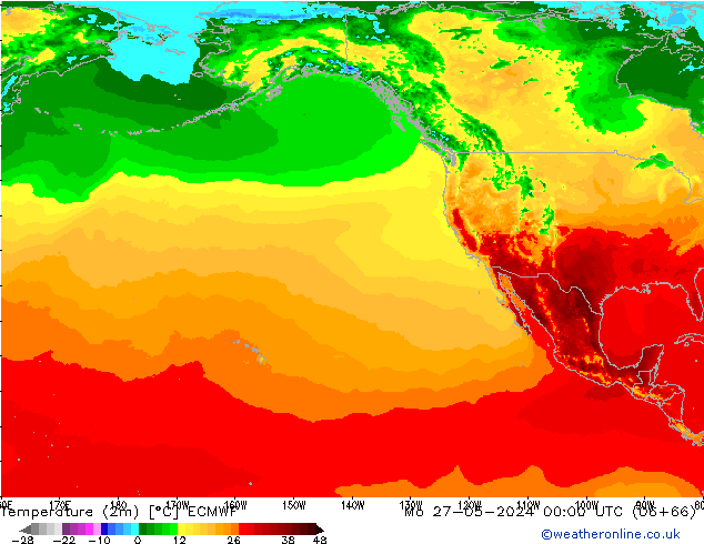 Temperatuurkaart (2m) ECMWF ma 27.05.2024 00 UTC