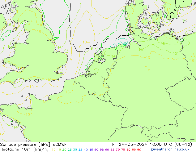 Isotachs (kph) ECMWF Fr 24.05.2024 18 UTC