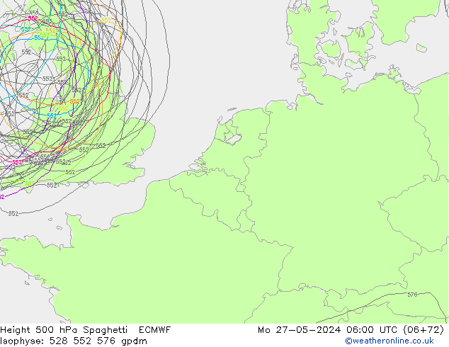 Hoogte 500 hPa Spaghetti ECMWF ma 27.05.2024 06 UTC