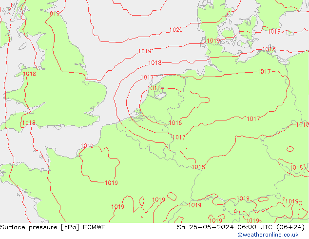 Pressione al suolo ECMWF sab 25.05.2024 06 UTC