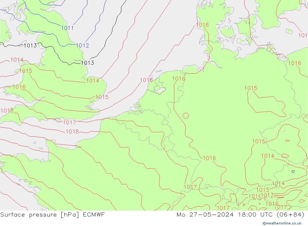 Atmosférický tlak ECMWF Po 27.05.2024 18 UTC