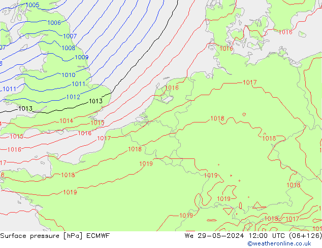 Presión superficial ECMWF mié 29.05.2024 12 UTC