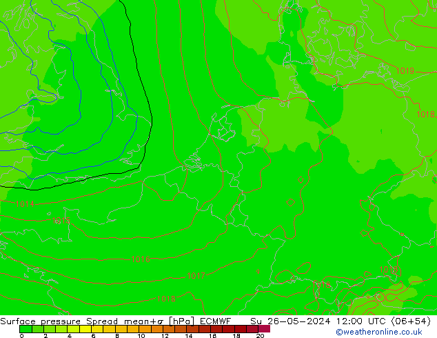 Atmosférický tlak Spread ECMWF Ne 26.05.2024 12 UTC