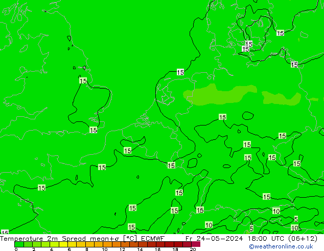 Temperaturkarte Spread ECMWF Fr 24.05.2024 18 UTC