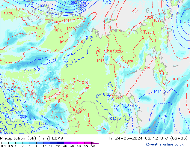 Precipitazione (6h) ECMWF ven 24.05.2024 12 UTC