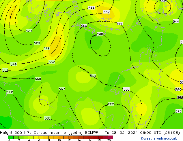 Height 500 гПа Spread ECMWF вт 28.05.2024 06 UTC