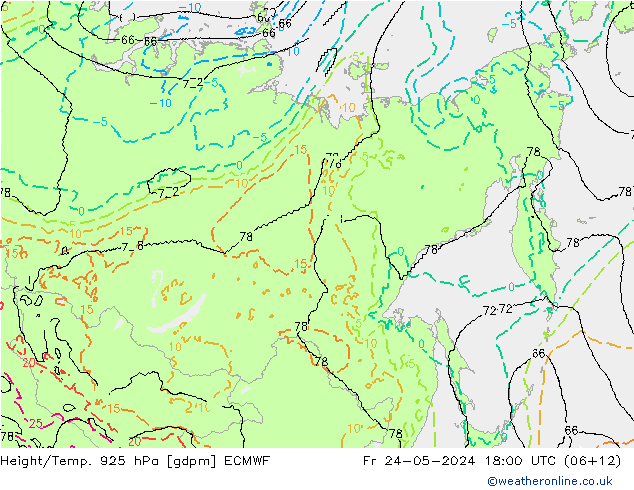 Hoogte/Temp. 925 hPa ECMWF vr 24.05.2024 18 UTC