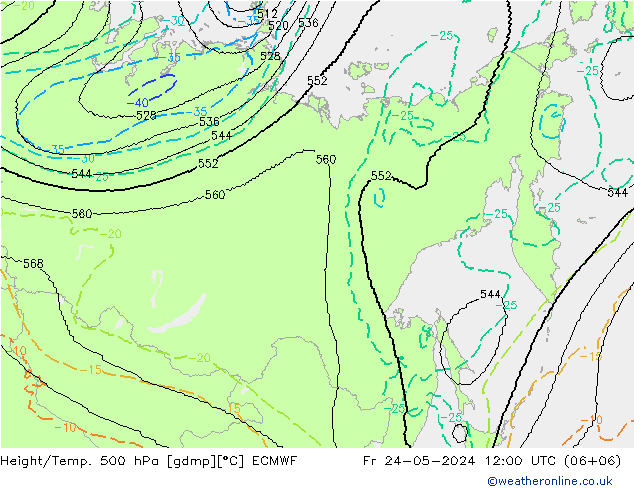 Height/Temp. 500 hPa ECMWF Fr 24.05.2024 12 UTC