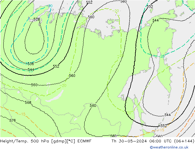 Height/Temp. 500 hPa ECMWF Do 30.05.2024 06 UTC