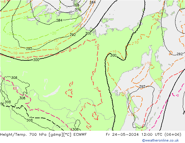 Height/Temp. 700 hPa ECMWF Pá 24.05.2024 12 UTC