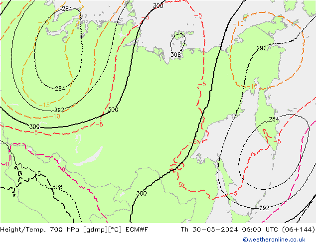 Height/Temp. 700 hPa ECMWF Do 30.05.2024 06 UTC