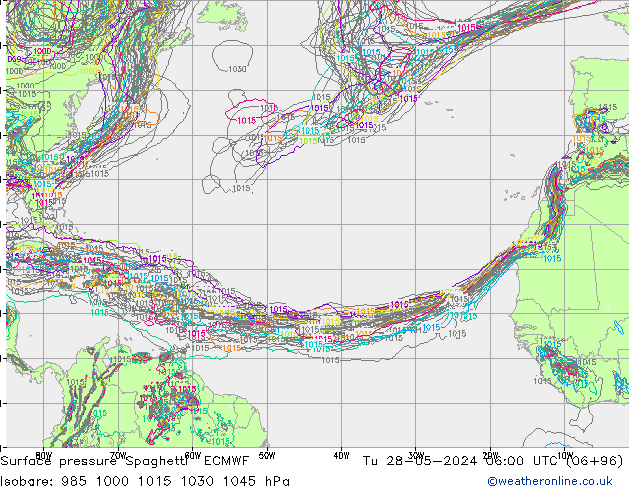 Pressione al suolo Spaghetti ECMWF mar 28.05.2024 06 UTC