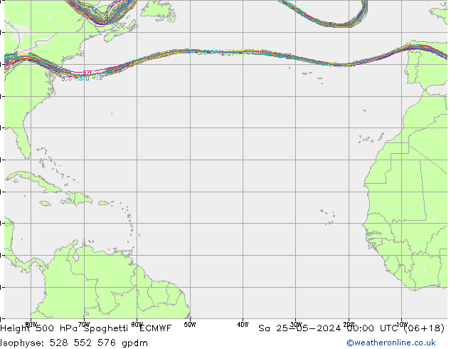 Hoogte 500 hPa Spaghetti ECMWF za 25.05.2024 00 UTC