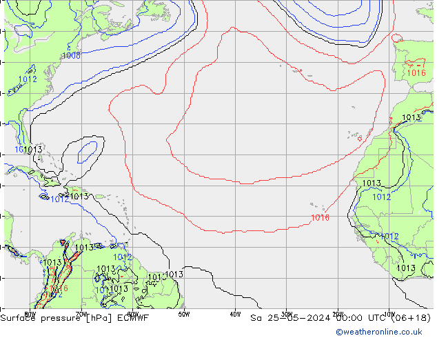 Pressione al suolo ECMWF sab 25.05.2024 00 UTC